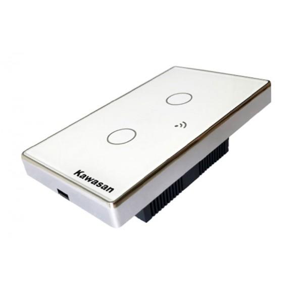 CÔNG TẮC WIFI ÂM TƯỜNG CHỮ NHẬT CT2-WIFI-W (KÍNH TRẮNG VIỀN MẠ BẠC)