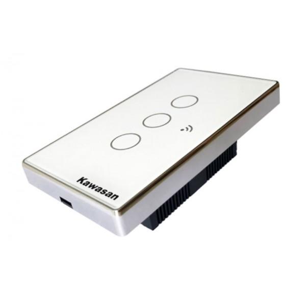 CÔNG TẮC WIFI ÂM TƯỜNG CHỮ NHẬT CT3-WIFI-W (KÍNH TRẮNG VIỀN MẠ BẠC)